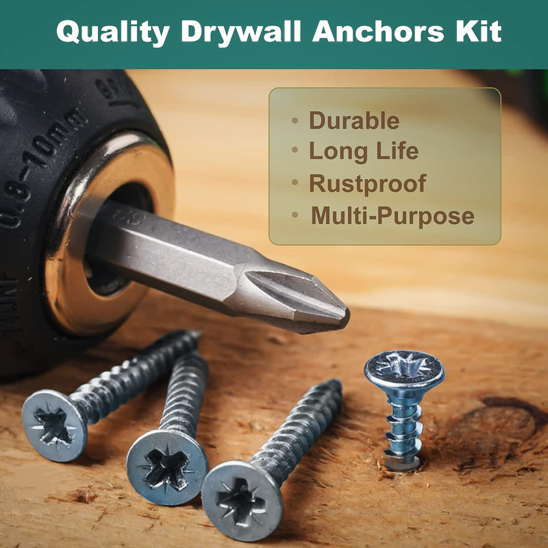 [Australia - AusPower] - Juasky 200 pcs Drywall Anchors Heavy Duty Kit, Hollow Wall Anchors with Screws for Sheetrock 