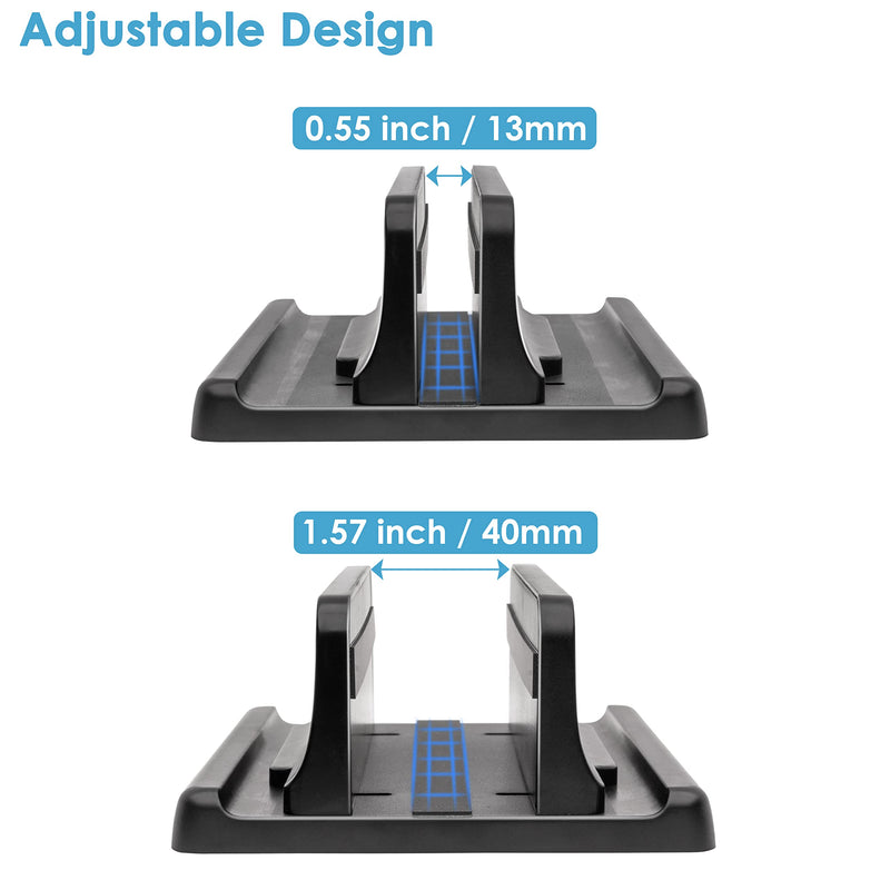 [Australia - AusPower] - JIMEJV Vertical Laptop Stand [New Version: Two More Rubber Pads & Hex Key Storable Design] ABS Plastic Adjustable Dock up to 15 inch PC Desk Space Saver for MacBook/Surface/iPad/Mini PC (Black) Black 