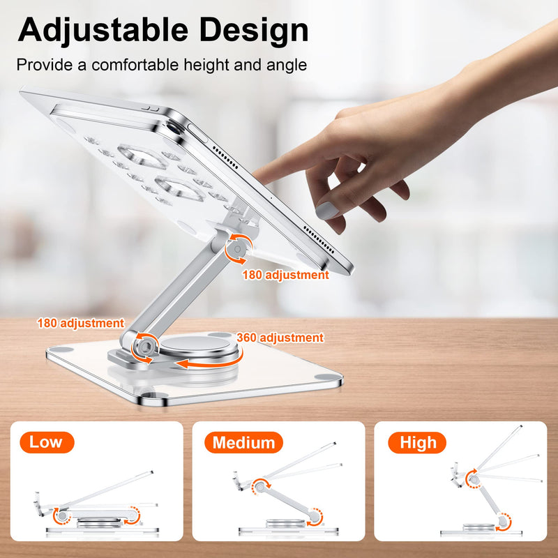 [Australia - AusPower] - CreaDream Acrylic Tablet Stand Holder with 360 Rotating Base, Foldable Adjustable Transparent Tablet Holder for Desk Home Office, Compatible with iPad Pro Air Mini and More, Clear 