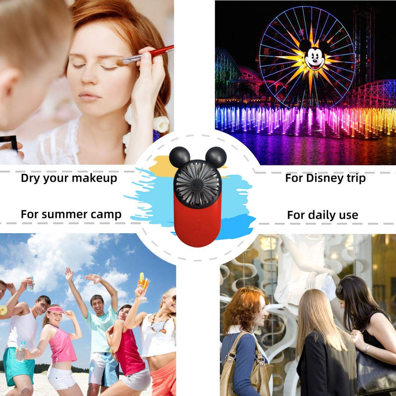 [Australia - AusPower] - DecoLife Cute Personal Mini Fan, Handheld & Portable USB Rechargeable Fan with Beautiful LED Light, 3 Adjustable Speeds, Portable Holder, Perfect for Indoor Or Outdoor Activities, Cute Mouse Red 