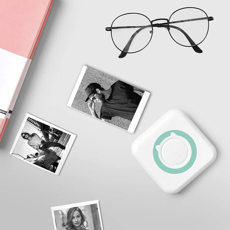 [Australia - AusPower] - AURTEC Mini Thermal Printer, Portable Wireless Bluetooth Inkless Printer with 3 Rolls of Sticker and 3 Rolls of Thermal Paper, Compatible with Android/iOS, Pocket Printer for Memo, DIY, Photo and More Green 