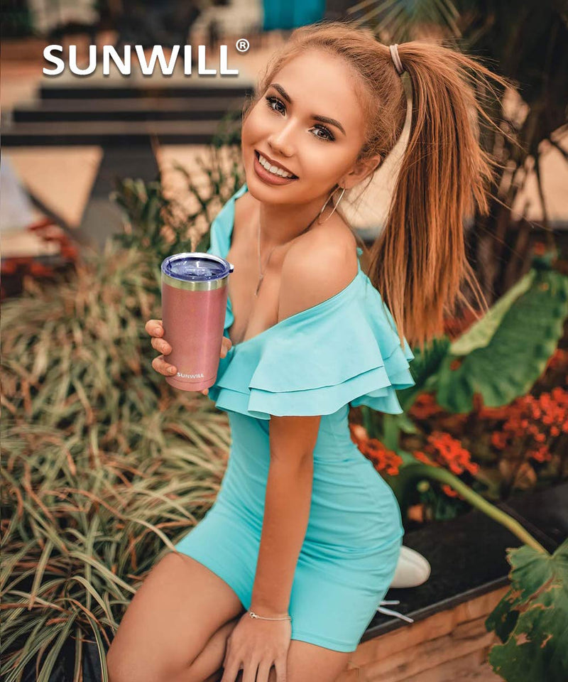 [Australia - AusPower] - SUNWILL 20oz Tumbler with Lid, Stainless Steel Vacuum Insulated Double Wall Travel Tumbler, Durable Insulated Coffee Mug, Rose Gold, Thermal Cup with Splash Proof Sliding Lid 20 oz 1 Pack .Pearlized Rose Gold 