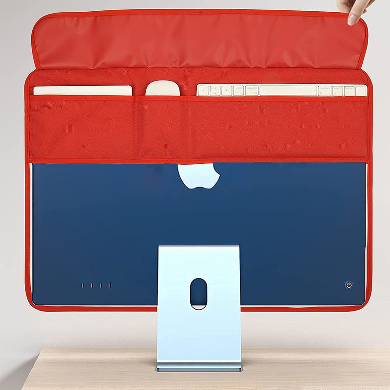 [Australia - AusPower] - WESAPPINCcomputer Monitor Dust Cover for iMac 24”, PU Leather Protective Screen Dust Cover Sleeve with Rear Pocket Compatible with iMac 24 inch (24inch, Red) 24inch 