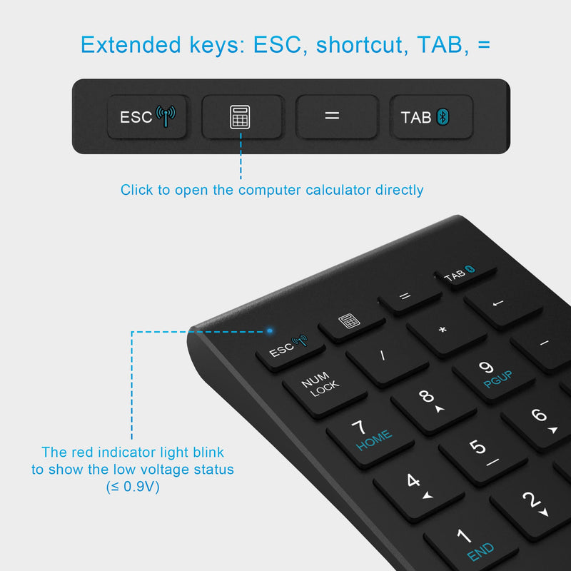 [Australia - AusPower] - Dual Mode (Bluetooth + 2.4 GHz) Wireless Number Pads, Numeric Keypad 22 Keys Portable Numpad Financial Accounting Number Keyboard Extensions Wireless 10 Key for Laptop, PC, Desktop,Notebook 