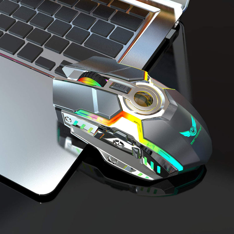 [Australia - AusPower] - Rechargeable 2.4G Wireless Gaming Mice with USB Receiver and RGB Colors Backlit for Laptop,Computer PC and MacBook(Gray) Gray 