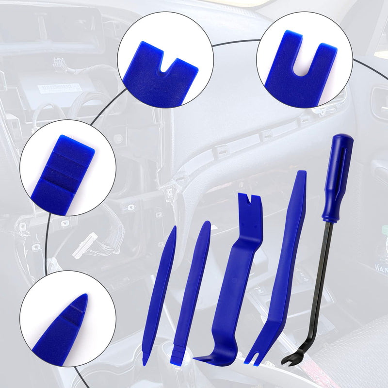 [Australia - AusPower] - LivTee 5 pcs Auto Trim Removal Tool Kit, Interior Door Panel Clip Fastener Removal Set for Vehicle Dash Radio Audio Installer (Blue) Blue 