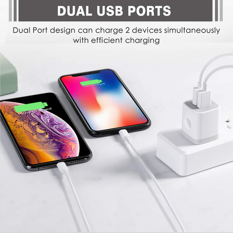 [Australia - AusPower] - USB Wall Charger, Power-7 5-Pack 2.1Amp Dual Port USB Cube Power Adapter Charger Plug Block Charging Box Brick for iPhone SE 11 Pro Max XS XR X 8 7 6S 6 Plus, Samsung, LG, Moto, Android Phones White 