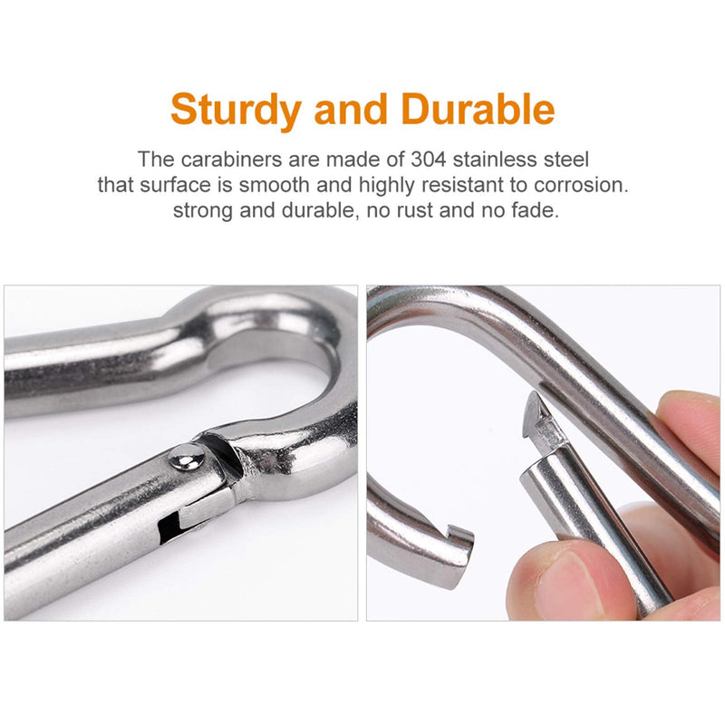 [Australia - AusPower] - 6PCS Spring Snap Hooks Carabiner- 304 Premium Stainless Steel Heavy Duty Carabiner Clips Assorted Sizes (2, 2.36, 3.15 inch) for Camping, Fishing, Hiking, Traveling, Backpack, Keychain; Silver 