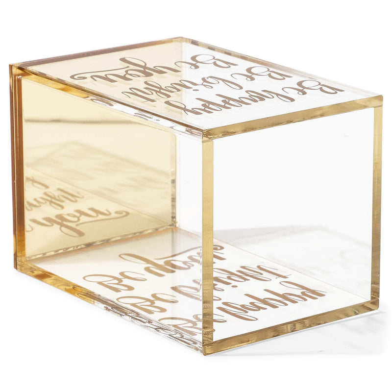 [Australia - AusPower] - Gold and Clear Acrylic Pen Holder with Inspirational Quotes (2.95 x 4.45 In) 