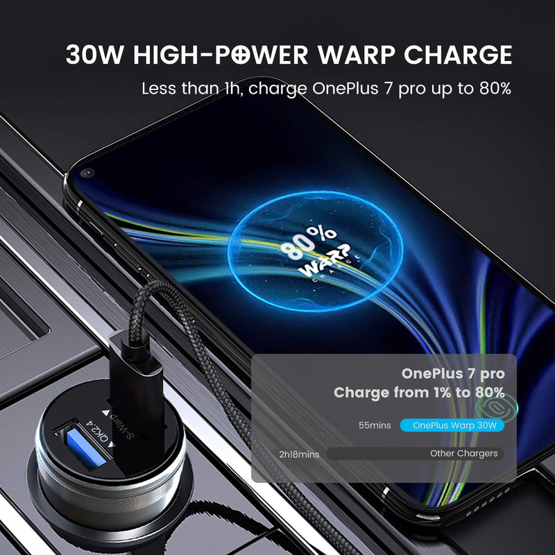 [Australia - AusPower] - EASDMN OnePlus Warp Car Charger 30W, USB Car Charger [5V/6A], Fast Warp Car Charger Adapter + 3.3FT Warp Charge USB C Cable for OnePlus 9/9 Pro/8/8T/8 Pro/7 Pro/7T/7T Pro/Nord N10/7/6T/6/5T/5/3T/3 