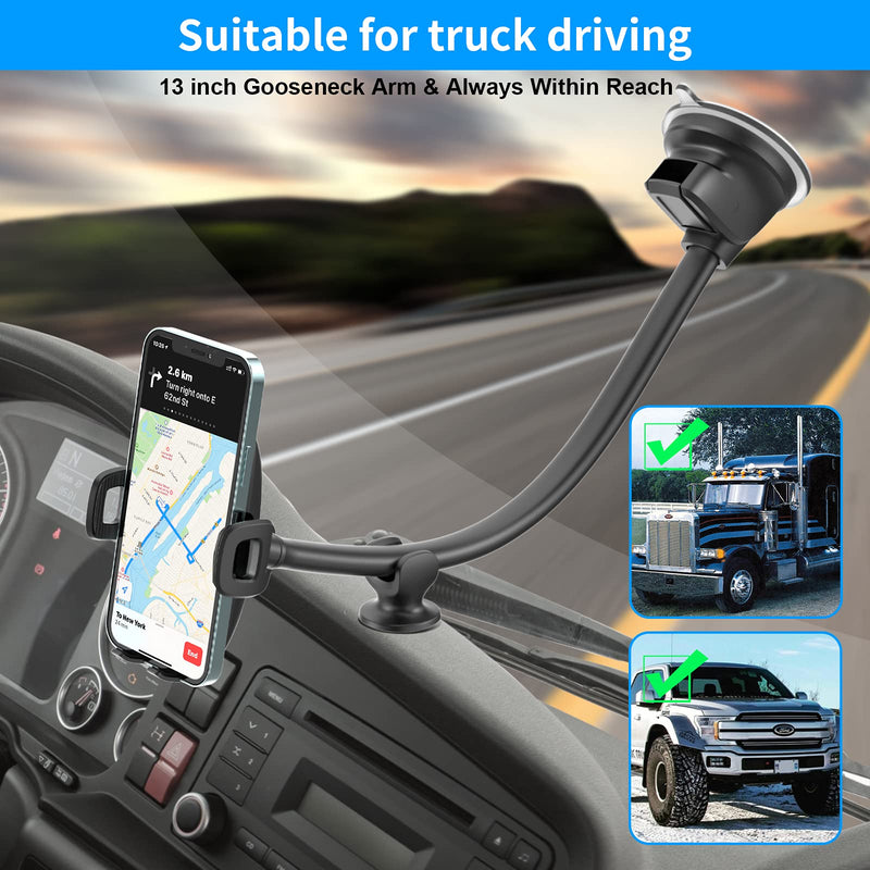 [Australia - AusPower] - 13'' Gooseneck Car Phone Holder, Industrial-Strength Car Phone Mount Windshield Suction Cup, Holder for Cell Phone in Truck, Long Arm Phone Holder Windshield Mount for Truck SUV, Phone Window Mount 