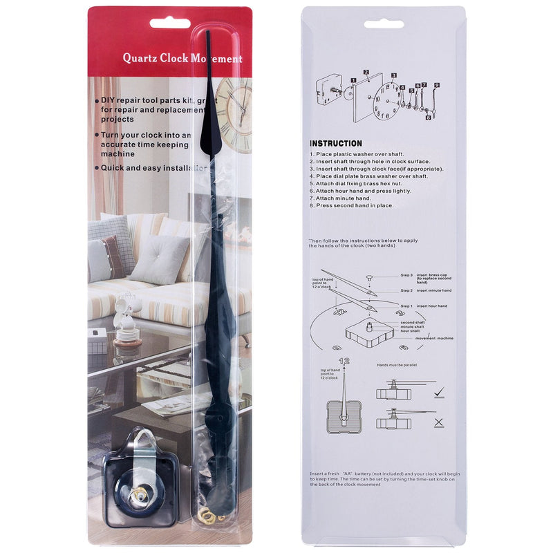 [Australia - AusPower] - High Torque Long Shaft Clock Movement Mechanism with 12 Inch Long Spade Hands (Black) Black 