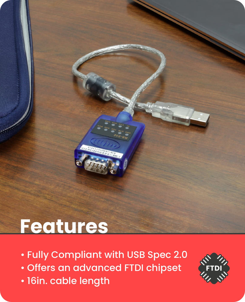 [Australia - AusPower] - Gearmo 16in. USB 2.0 to RS-232 Serial Converter w/ LED Indicators & FTDI 