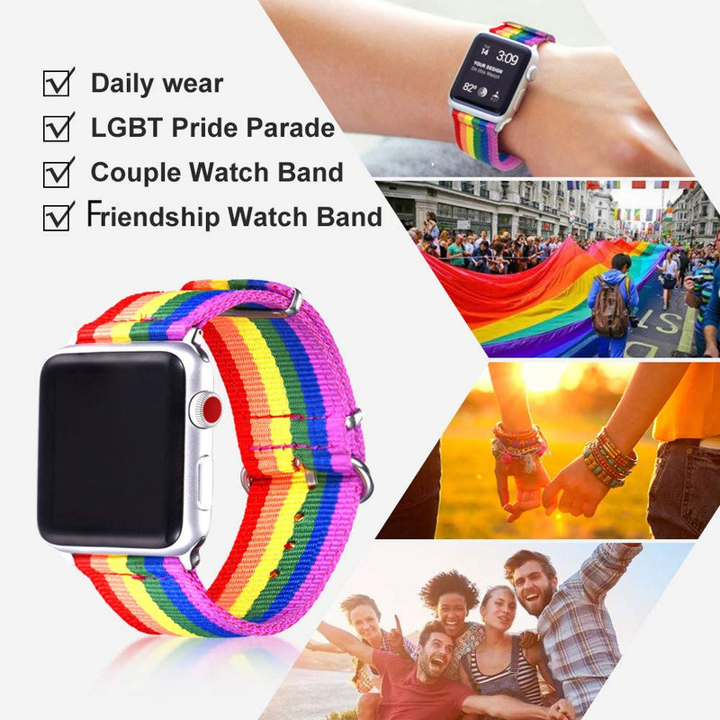 [Australia - AusPower] - Bandmax Compatible with Rainbow LGBT Apple Watch Bands 38MM 40MMN Nylon Fabric Cloth Sport Straps Women Men Gay Pride Replacement Wristband Accessories Compatible with iwatch Series 6/5/4/3/2/1 03. Rainbow Style-2 silver buckle 38MM/40MM 