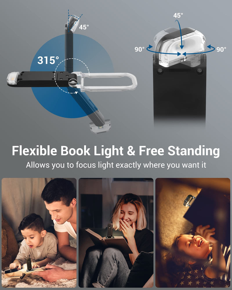 [Australia - AusPower] - DEWENWILS USB Rechargeable Book Light for Reading in Bed, Warm White, Brightness Adjustable, LED Clip on Book Reading Lights, Perfect for Bookworms, Kids, Black 