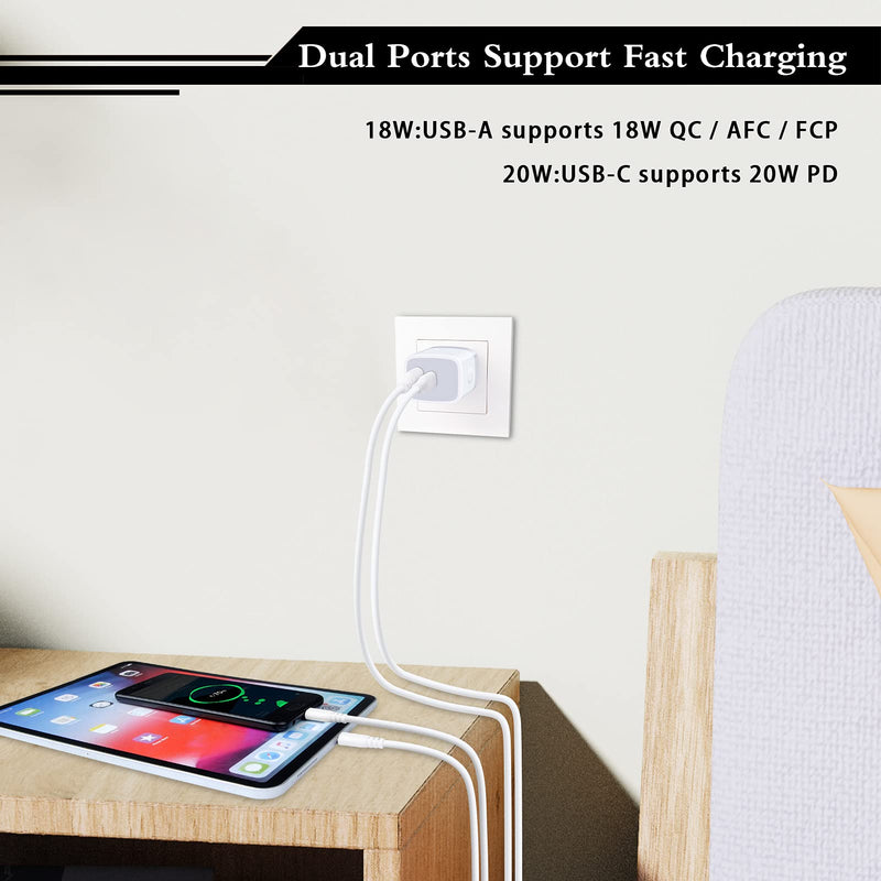 [Australia - AusPower] - 20W Fast USB C Charger,Dual Port PD 3.0 Type C Wall Charger Plug +18W Quick 3.0 Charging Block Compatible with iPhone 13,12 Pro Max,11 Pro Max,SE, Samsung Galaxy S22 S22+ S21 S20 Plus,Google Pixel 6 5 2in1 