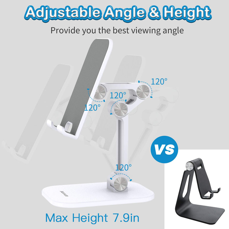 [Australia - AusPower] - Cell Phone Stand, JACKYLED Angle Height Adjustable Desk Phone Dock Holder Compatible with 4~10.5’’ Mobile Devices, iPhone, Samsung, iPad, Kindle, eBook Reader, White 