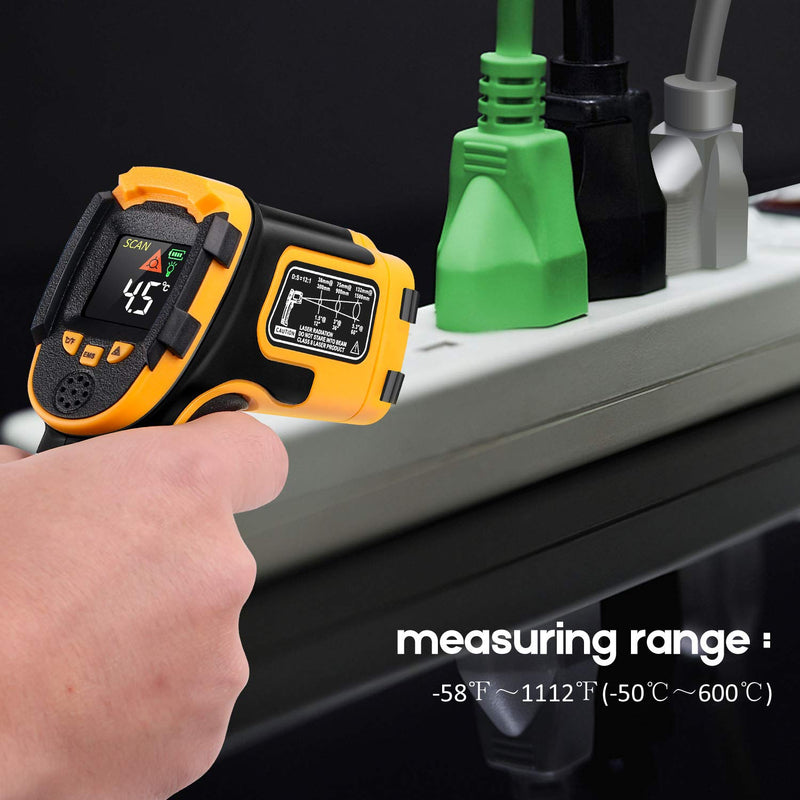 [Australia - AusPower] - Infrared Thermometer No Touch Digital Laser Temperature Gun with Color Display -58℉～1112℉(-50℃～600℃)Adjustable Emissivity - for Cooking/BBQ/Freezer - Meat Thermometer Included -Non Body Thermometer 