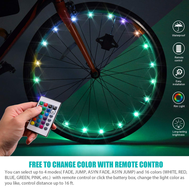 [Australia - AusPower] - Waybelive 2 Pack LED Bike Wheel Light, Remote Control Bicycle Tire LED Light, Wheelchair Light, 16 Color Change by Yourself, Waterproof, Super Bright to Ride at Night, Good Gift for Kids(2 Tires) 