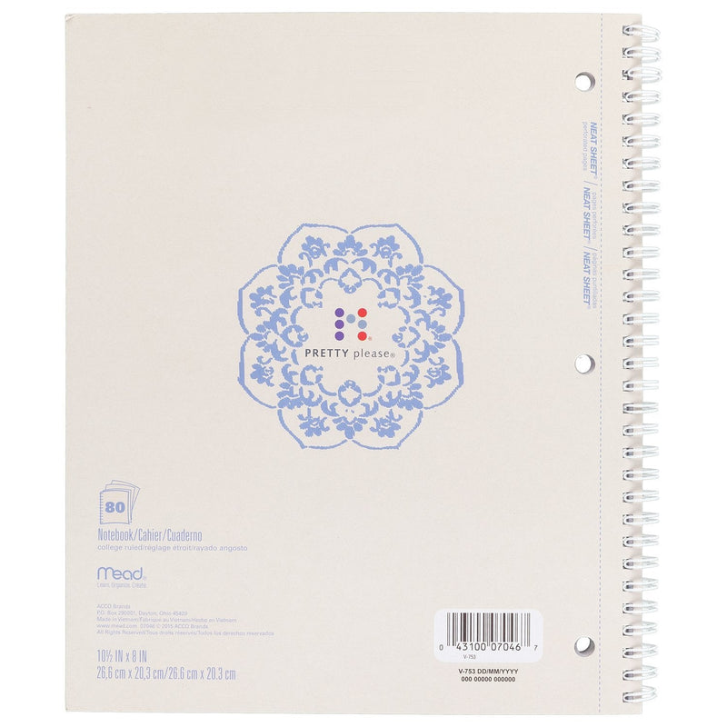 [Australia - AusPower] - Mead Spiral Notebook, College Ruled, 80 Sheets, 9" x 10-1/2", Pretty Please, Design Selected For You May Vary (07046) 1 Pack 