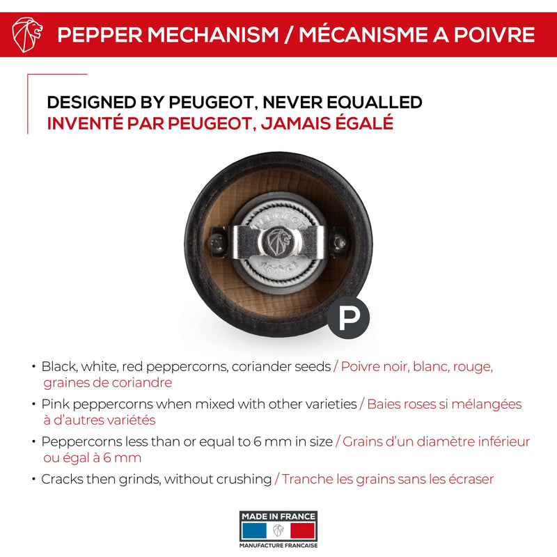 [Australia - AusPower] - Peugeot - Bistro Manual Pepper Mill - Classic Adjustable Grinder - Beechwood, Graphite Finish 
