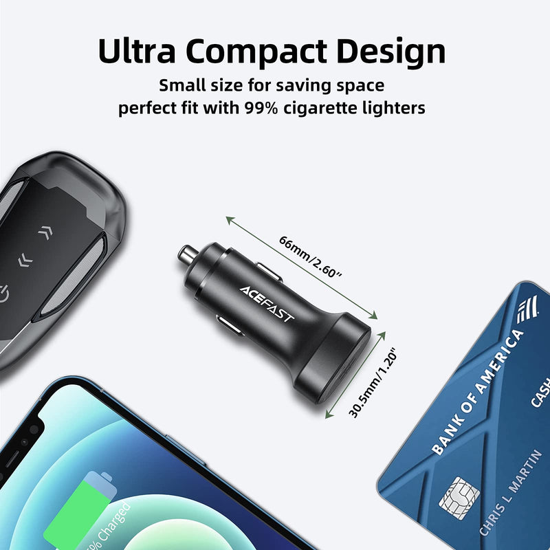 [Australia - AusPower] - Fast Car Charger 72W USB C, ACEFAST Dual PD3.0 Port Metal USB Type C Car Power Adapter for iPad Air/Pro, iPhone 13 Pro Max/13 mini/12 Pro Max, Samsung Galaxy S21+/S21 Ultra/S20/S20+/S20 Ultra, Note 20 