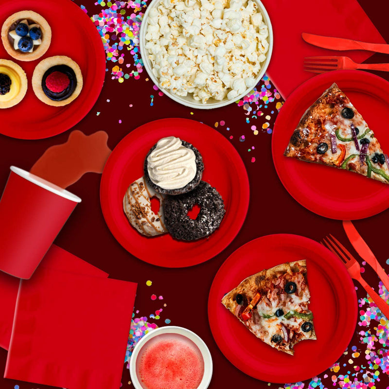 [Australia - AusPower] - Solid Red Birthday Party Supplies Set Plates Napkins Cups Tableware Kit for 16 