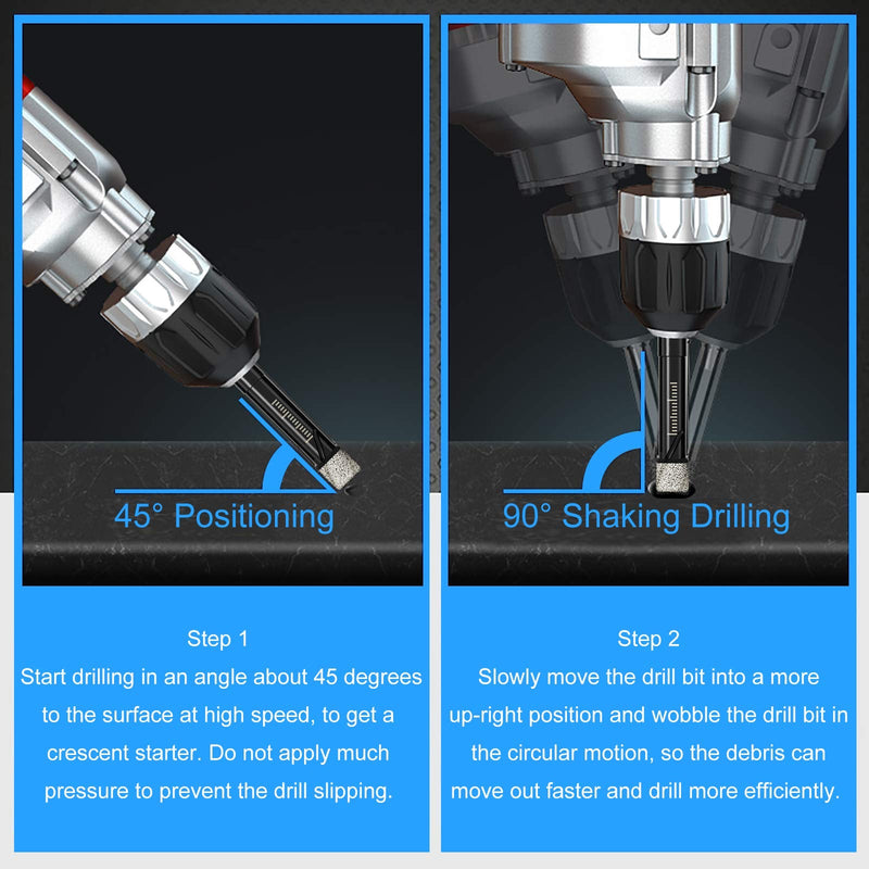 [Australia - AusPower] - 10pc Dry Diamond Drill Bits Set, Tile Drill bits for Ceramic Porcelain Marble Granite Stone Glass, Integrated Coolant for Fast Dry Drilling, Round Shank, Size 3/16" 1/4" 5/16" 3/8" 1/2" 9/16" 5/8" 10pc Diamond bits 3/16" to 5/8" 