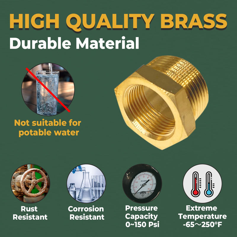 [Australia - AusPower] - LIONMAX Brass Hex Bushing Reducer 2PCS, Threaded Pipe Fitting Adapter, 1 Inch NPT Male X 3/4 Inch NPT Female, with Sealing Tape 