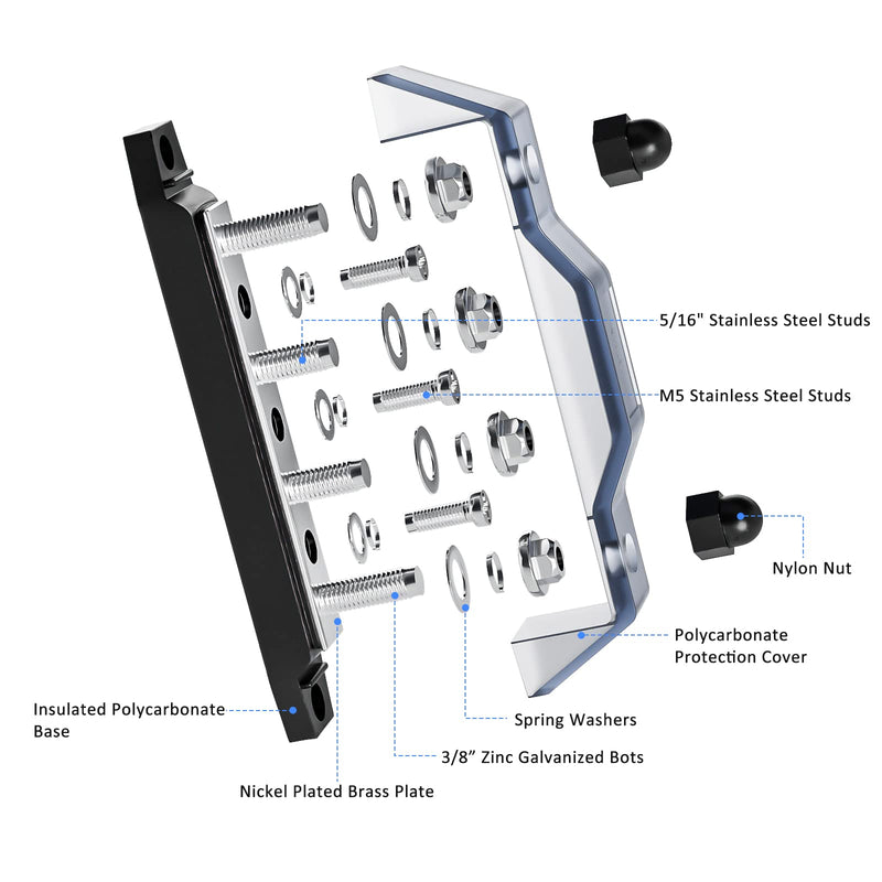 [Australia - AusPower] - RECOIL BBS43-P Bus Bar 4 x M5 Studs 3 Screw Terminals Power Distribution Block Busbar with Ring Terminals (Red+Black) Red & Black 4xM5 3 Screws Studs Pair 