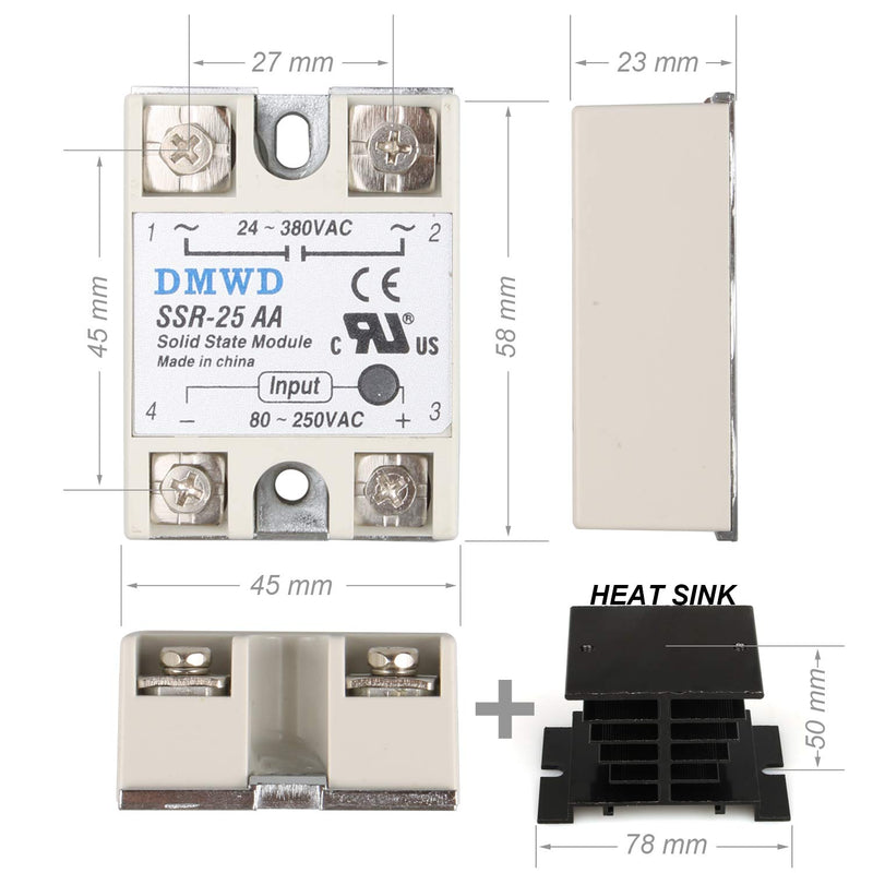 [Australia - AusPower] - SSR-25AA Solid State Relay AC to AC (Input 80-250V AC Output 24-380V AC) with Heat Sink, 25A 