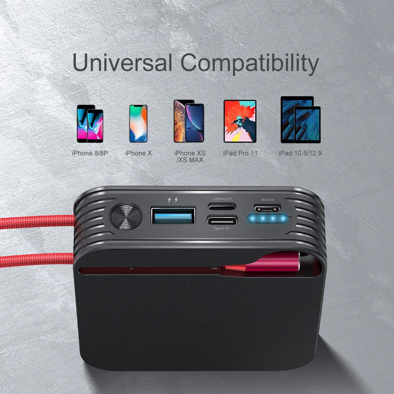 [Australia - AusPower] - Portable Charger 10000mAh Power Bank,KONFULON iPhone Charger,Ultra Compact Backup Battery with Built in Cable Compatible with iPhone 11/XS/XR/X/8/8P/7/6/6S black 