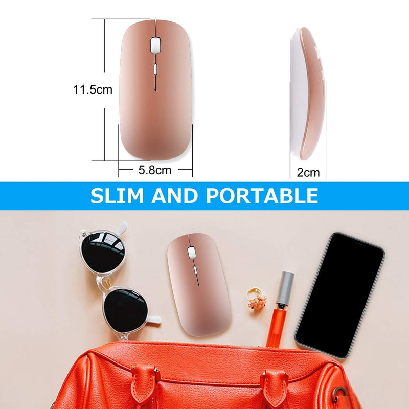 [Australia - AusPower] - 2.4GHz Wireless Bluetooth Mouse, Dual Mode Slim Rechargeable Wireless Mouse Silent USB Mice, 3 Adjustable DPI,Compatible for Laptop Windows Mac Android MAC PC Computer (Rose Gold) 