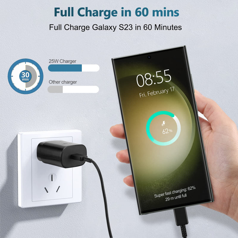 [Australia - AusPower] - Samsung Fast Charger 25W Type C Super Fast Charging Android USB-C Phone Charger Block with 10 FT Cable for Samsung Galaxy S23 Ultra/S23/S23+/S22/S22 Ultra/S22+/S21/S20/Note 10/20, Z Fold/Flip, 3Pack 
