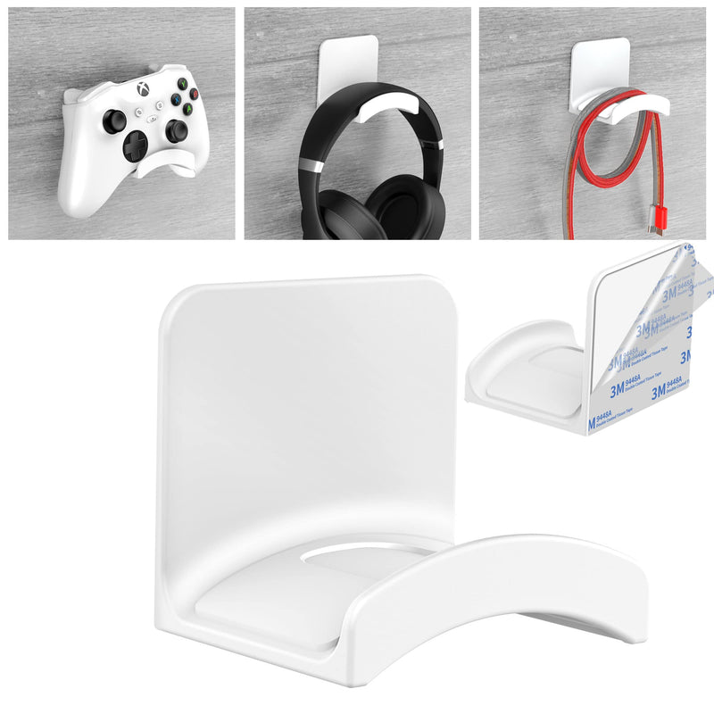 [Australia - AusPower] - HomeMount Headphone Stand Headset Holder - Adhesive Gaming Headphone Hanger Hook Desk Mount for Most Headphone & Controller (White) White 