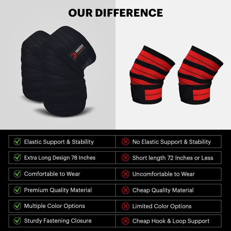 [Australia - AusPower] - DMoose Knee Wraps for Weightlifting - 78" Length Heavy Duty Knee Straps Pair - Avoid Knee Injury - Provides Joint Stability I Cross Training & WODs I Compression & Elastic Support Black / Stripes (Pair) 