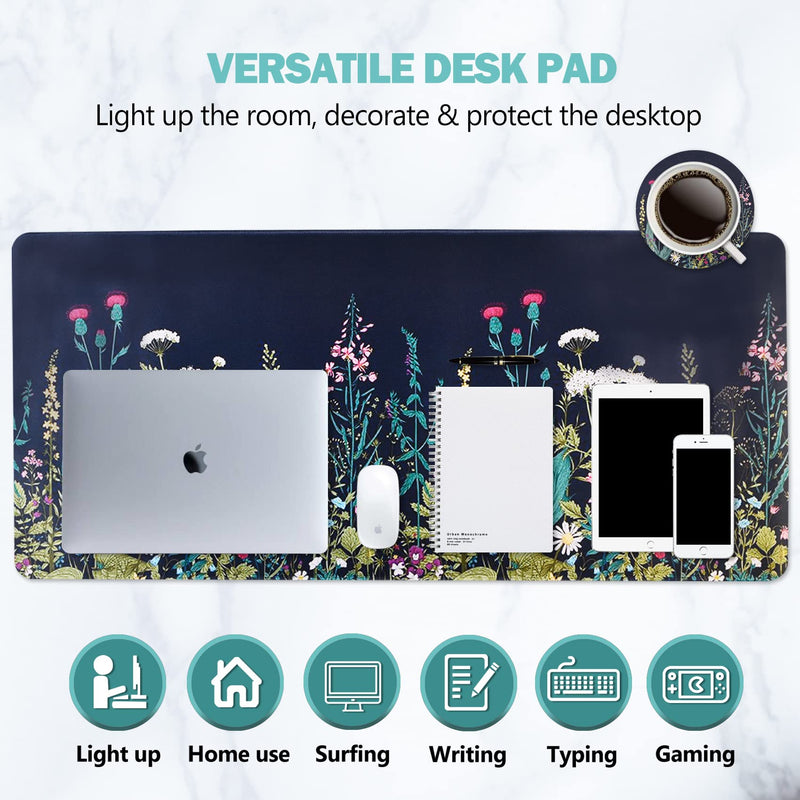 [Australia - AusPower] - AIMSA Extended Gaming Mouse Pad, XL Large Keyboard Mouse Mat Desk Pad with Stitched Edges, Durable Non-Slip Base Mousepad for Home Office Work, 35x15.7inch ,Flowers Plants Flowers Plants 