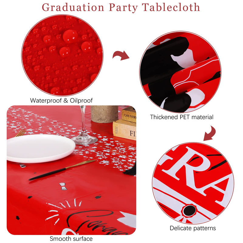 [Australia - AusPower] - durony 3 Pack Graduation Tablecloth 108 x 54 Inch Large Size Plastic Rectangle Graduation Table Covers for College High School Graduation Party Decorations Supplies, Red 
