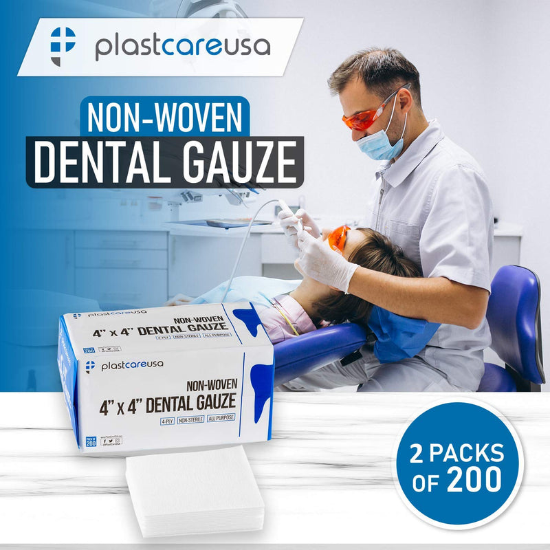 [Australia - AusPower] - 400 4x4 Non Woven Sponges 4 Ply, Non-Sterile Cotton Dental Gauze, Esthetic Wipes, 2 Packs of 200 200 Count (Pack of 2) 