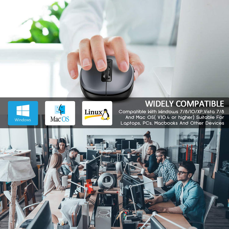 [Australia - AusPower] - WisFox 2.4G Wireless Mouse for Laptop, Ergonomic Computer Mouse with USB Receiver and 3 Adjustable Levels, 6 Button Cordless Mouse Wireless Mice for Windows Mac PC Notebook (Grey) Gray 