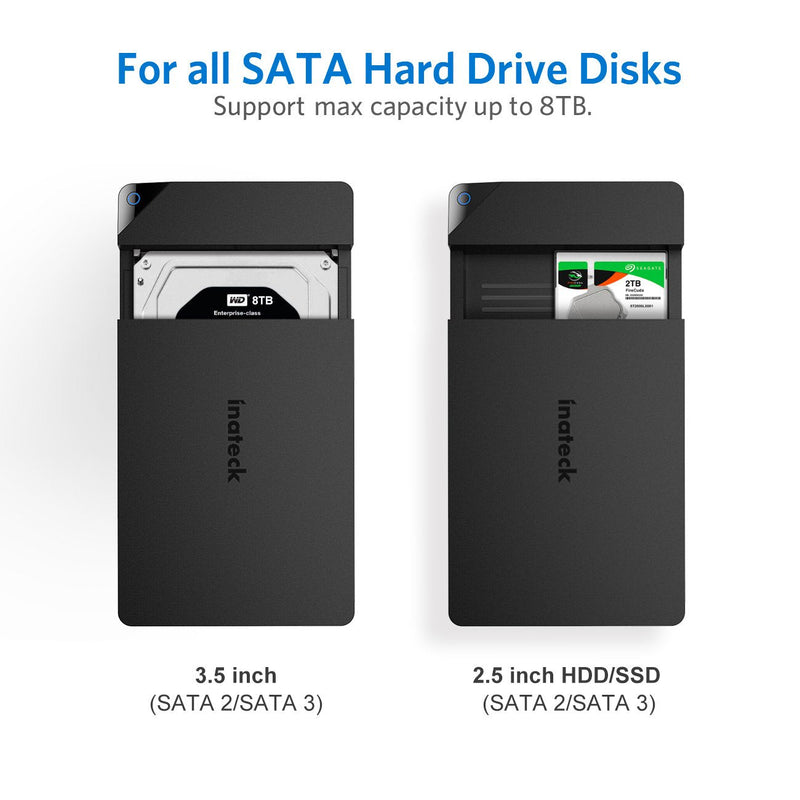 [Australia - AusPower] - Inateck USB 3.0 to SATA Hard Drive Enclosure External HDD Enclosure for 2.5/3.5 Inch SATA HDDs and SSDs, Support UASP, with 12V/2A Power Adapter 