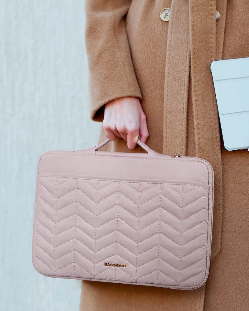 [Australia - AusPower] - BAGSMART 13-14 inch Laptop Sleeve with Handle, Puffy Padded Laptop Case with Accessory Bag, MacBook Case Sleeve Fitted with MacBook Air Pro 13.3 inch 14 inch, Computer Sleeve Fitted with Dell,HP Baby Pink 