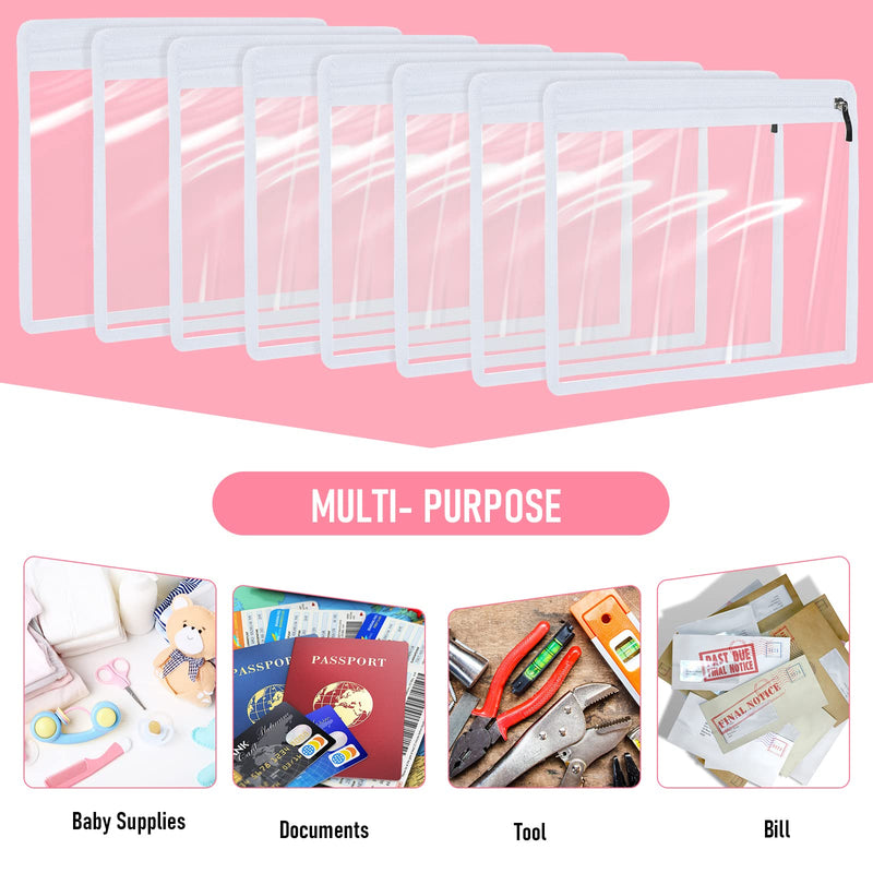 [Australia - AusPower] - 8 Pieces Clear Zipper Pouches PVC Waterproof Pouch Multi-purpose Zippered Pouches Zipper Envelopes Folder Storage Pouch Document File Organization Bags, Office Supplies (11.5 x 7 Inches, White Edging) 11.5 x 7 Inches 