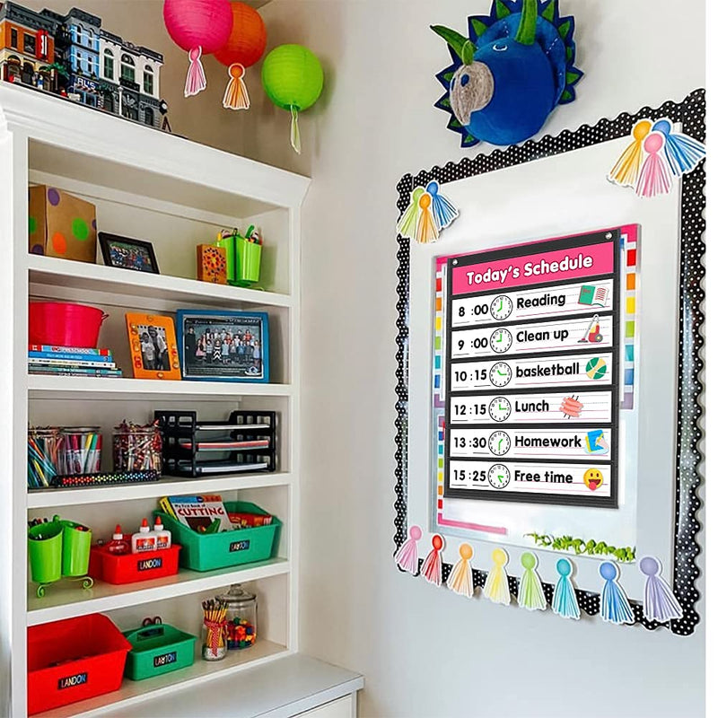 [Australia - AusPower] - Auchq Magnetic Pocket Chart,Standard Pocket Chart with 7+1 Pockets,14 Double-Sided Dry-Eraser Cards for Daily Schedule,Class Demonstrations,Classroom Office Home Activities (Black) Black 