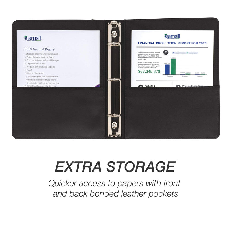 [Australia - AusPower] - Samsill 1" Junior Size Contrast Stitch Leather 3 Ring Binder, Holds 8.5 x 5.5" Paper Size, Portfolio Organizer, Black 8.5 x 5.5" Capacity 1" 