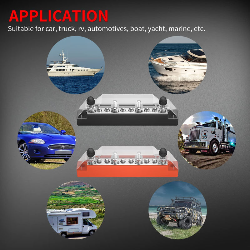 [Australia - AusPower] - DAIERTEK Power Distribution Block 4 x M6 Terminal Studs, 6 x M4 Terminal Screws Battery Bus Bar for Car Marine Boat (Pair - Positive & Negative) 4 Studs 6 Screws 