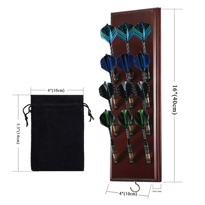 [Australia - AusPower] - Darts Caddy Wall Mounted Darts Holder/Stand/with Metal Hook, Accessory Storage Bag, Displays 12 Set of Steel/Soft Tip Darts Cherry Finished 