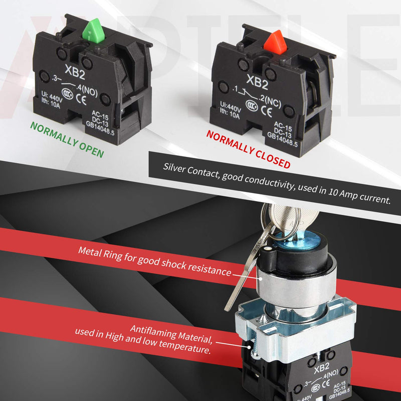 [Australia - AusPower] - APIELE 22MM 3 Position Key Switch 2NO XB2-20Y/31 (3 Position Maintained) 3 Position Maintained 