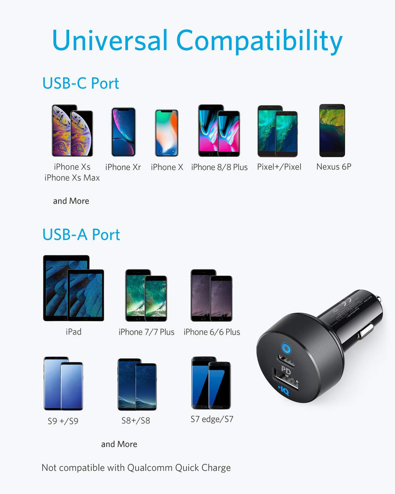 [Australia - AusPower] - Anker USB C Car Charger, 30W 2-Port Type C Fast Car Charger with 18W Power Delivery and 12W PIQ, PowerDrive PD 2 with LED for iPhone 12/12 Pro/Mini / 11 / XS/Max/XR/X, Pixel, iPad, and More 