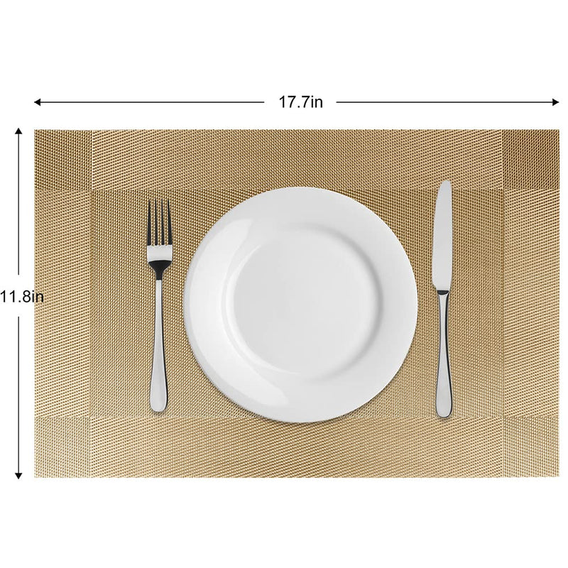 [Australia - AusPower] - FGSAEOR Placemats Place Mats for Kitchen Dining Table, Heat-Resistant StainAnti-Skid Washable PVC Table Mats, Easy to Cleaning Woven Vinyl Dinner Mats (Gold, 6 Pack) Gold 